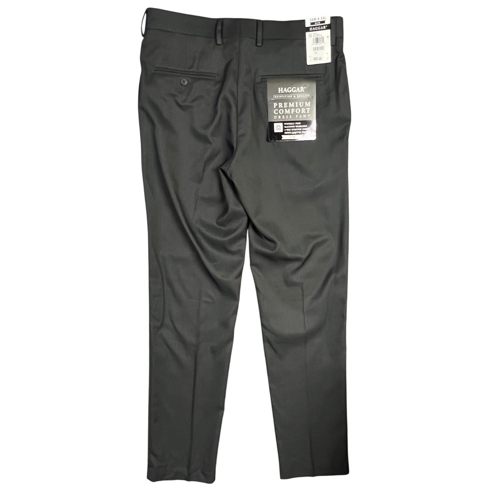 Haggar Men's Dress Pants 32x32 Slim Fit Dark Grey Houndstooth 4-Way Stretch New - Picture 7 of 8